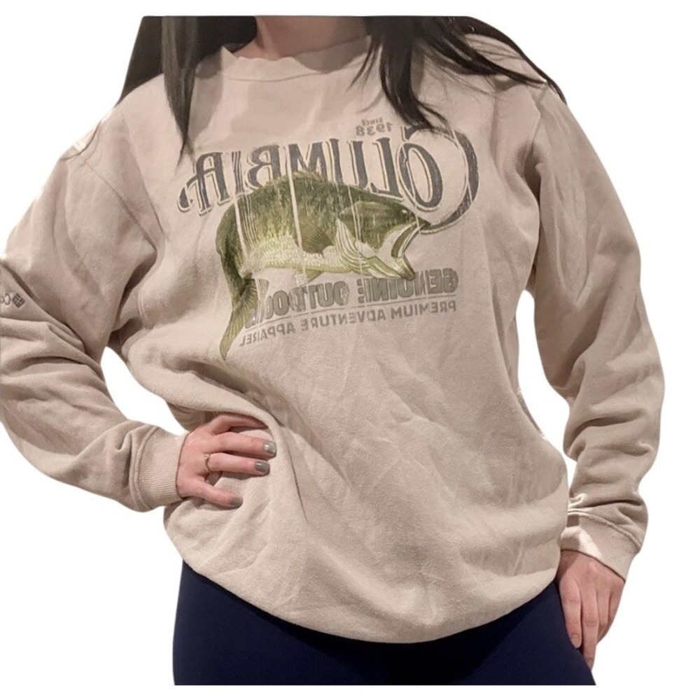 Columbia Mens XL Sweatshirt Bass Fishing Print Cotton Blend Outdoor Crewneck